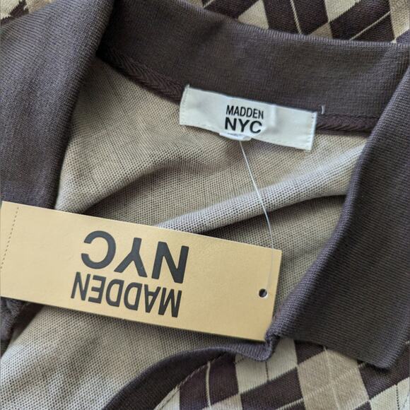 Madden NYC Argyle Print Brown Sleeveless Knit Dress Sz Medium New with Tags - Picture 6 of 7